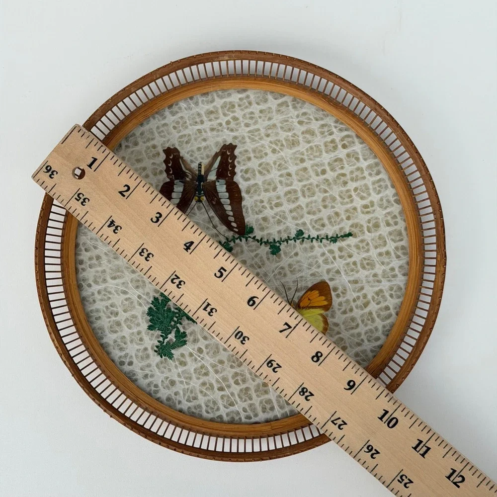Vintage Tray Jetline Japan Rattan Bamboo Lucite Butterfly Floral‎ Boho Cottage